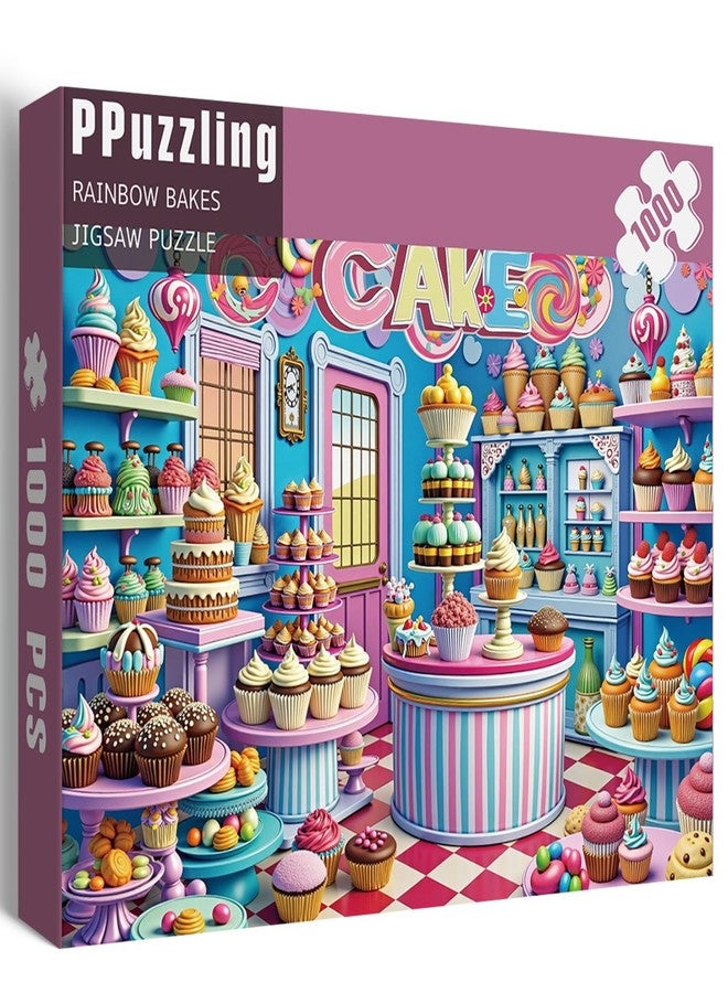 PPuzzling Colorful Cupcakes Puzzles for Adults 1000 Pieces, Birthday Cakes Donut Jigsaw Puzzles, Challenging Food Candy Art Puzzles - Image 1